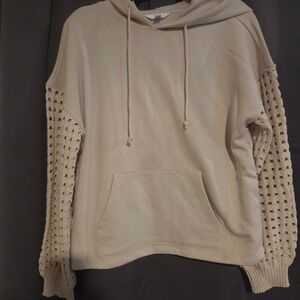 Time and Tru Beige Crocheted Sleeve Hoodie, Women's Medium (8/10) Sweatshirt
